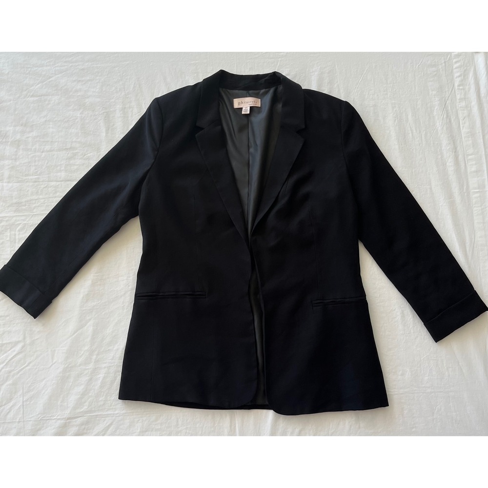 Philosophy Republic Clothing Black Blazer Womens Open Front Career Jacket